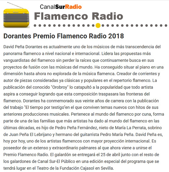 Dorantes Premio Flamenco Radio 2018